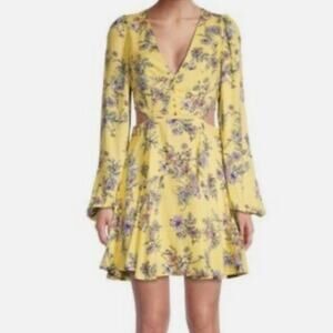 AFRM Button Down Long Sleeve Garden Floral Mini Cutout Dress Yellow Small NWT